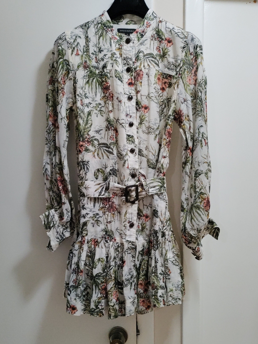 Banana Republic Brand White Floral Belted Shirt Dress